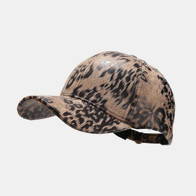New Leopard Pattern Leather Baseball Cap Autumn and Winter Outdoor Trend Hip Hop Duck Tongue Cap Mens and Womens Hat H251020