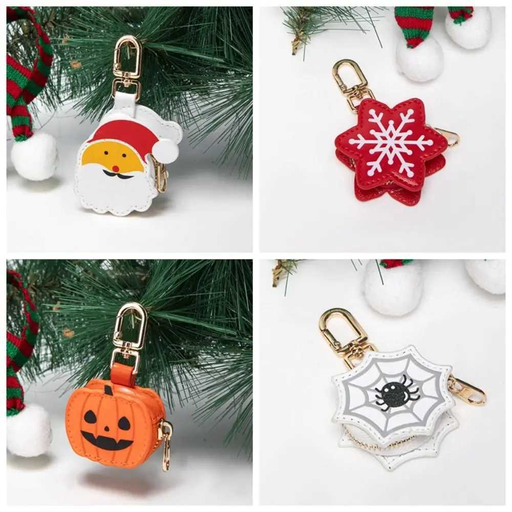Fashion Cute PU Leather Keychain Santa Claus Snowflake Halloween Pendant Wallet Keychain Earphone Bag Female W251021