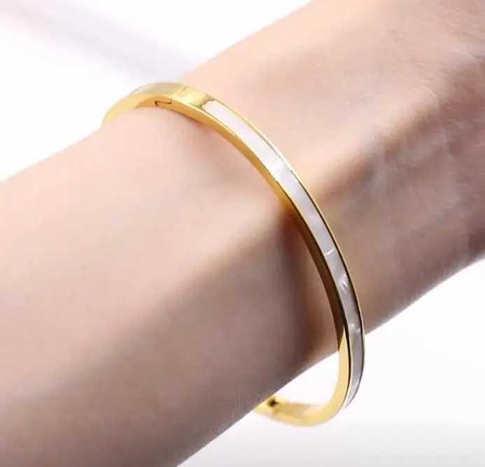 LUXUSTEEL Stainless Steel White Shell Bracelets For Women Girls Classic Golden Color Luxury Bangles Wedding Tarnish Free Jewelry J251021