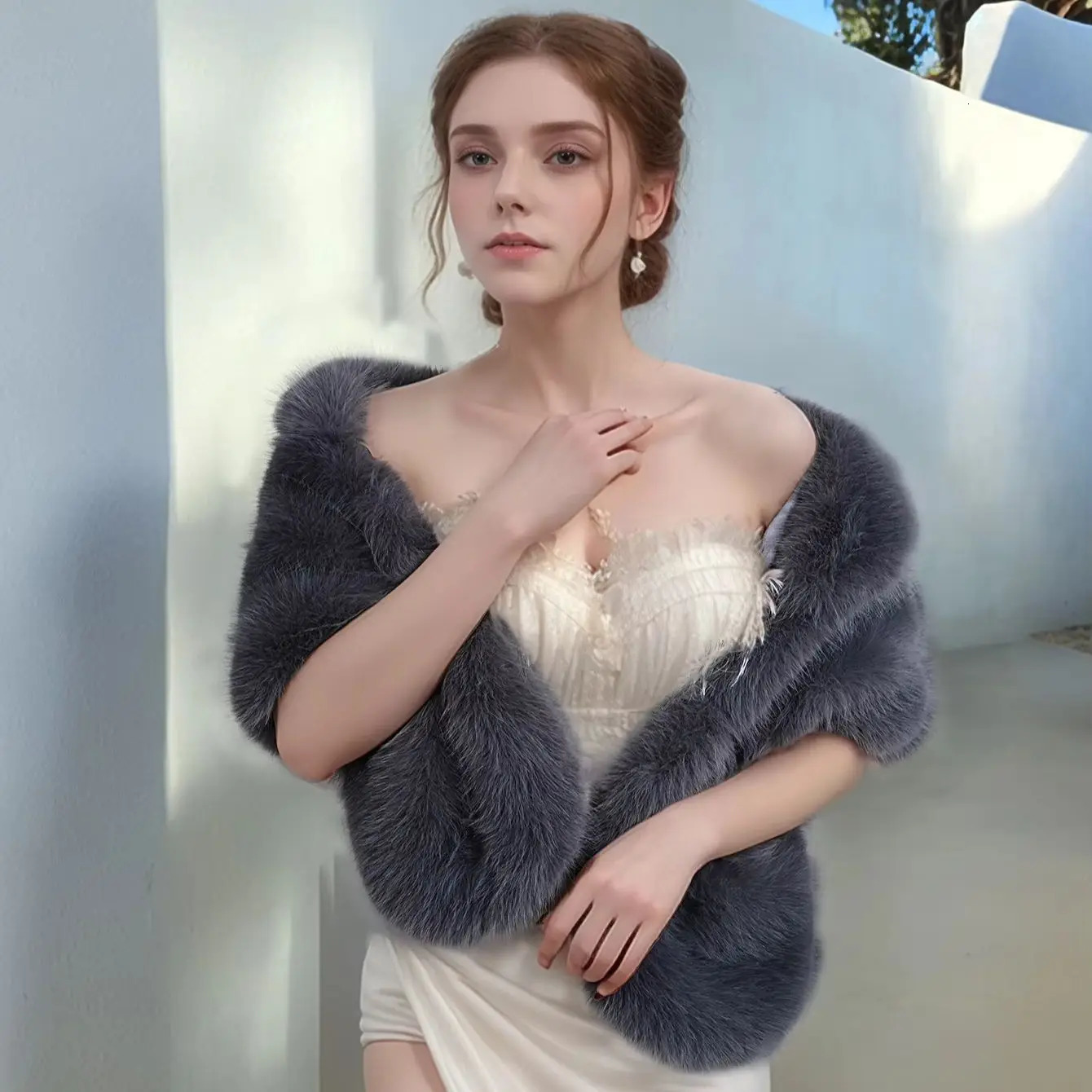 A Handmade Polyester Fox Fur Womens Fashion Shawl Wedding Party Clothing Warm Wear 251021