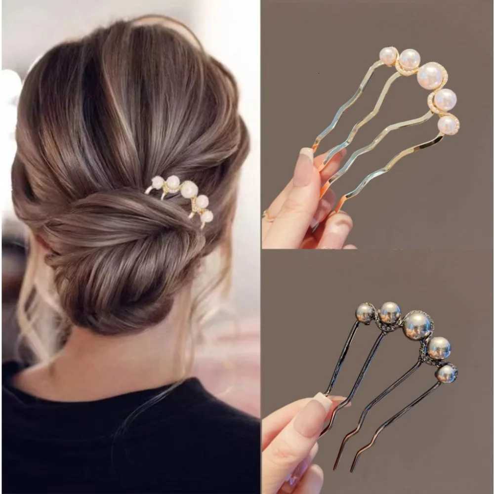 Fashion Metal UShaped Hair Stick for Women Girls Simple Pearl HairClip Pins Bun Maker Hairstyle Tools Hair AccessoriesW254021