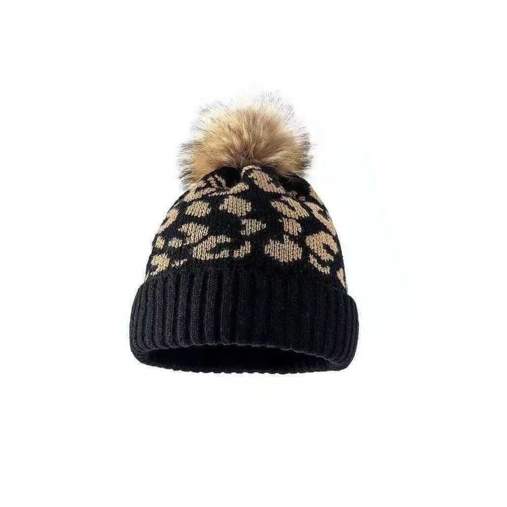 New Autumn Winter Versatile Style Leopard Print Knitted Hat Fashionable Warm Rolled Edge Womens Pullover Hat H251020