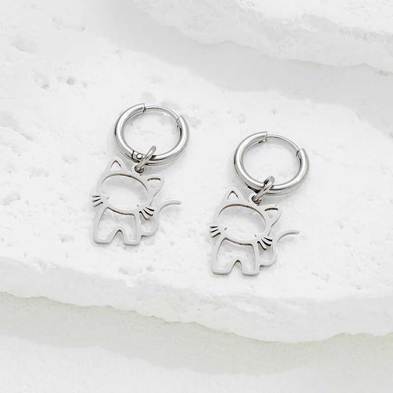 Mini Stainless Steel Animal Cat Hoop Earrings for Women Cartoon Kitten Jewelry Fashion Kitty Earings Funny Pendientes Gifts J251021