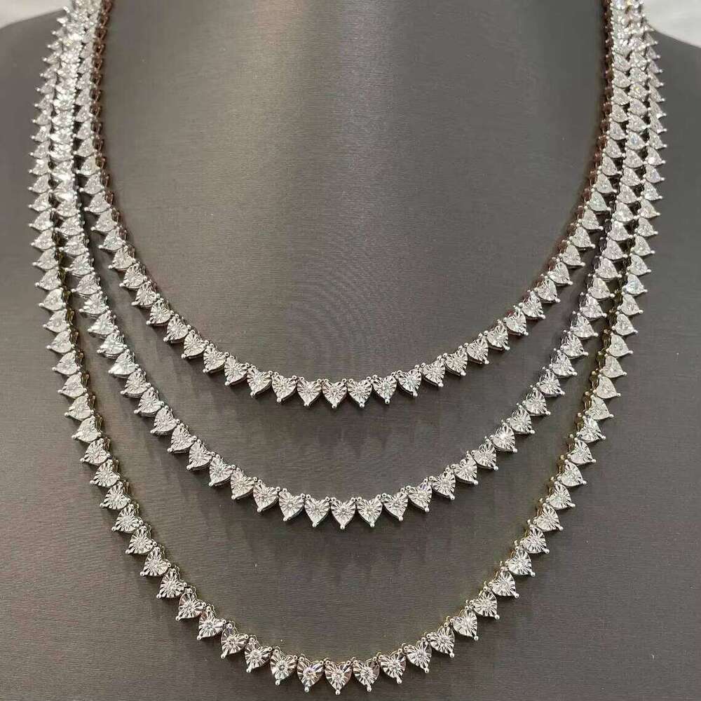 VVS Tennis Ice Heart Necklace Sier Hip-Hop Style Men's Boutique Chain Silicon Stone Jewelry