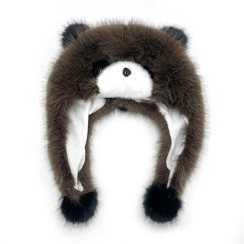 Winter Doublelayer Thickened Panda Plush Hat Adult Ear Protection Hat Imitation Fox Fur Coldproof Warm Feng Hat for Women H251020