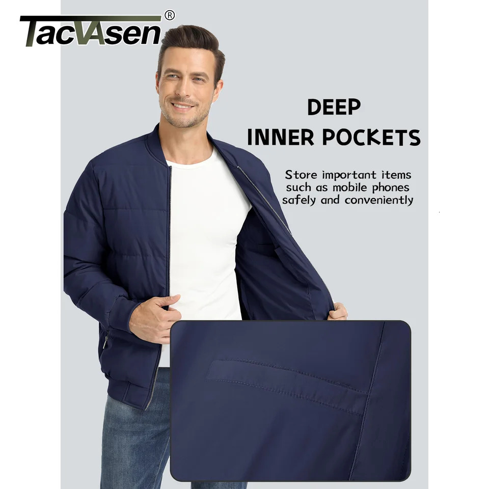 TACVASEN Winter Padded Puffer Jacket Mens Full Zip Quilted Bomber Jackets Zipper Pockets Casual Warm Coats Outwear Windbreaker 251028CJ