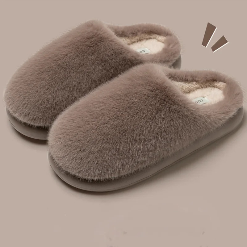 Winter Womens Faux Fur Warm SlippersPlush ToeCover SlipResistant Cotton House ShoesSoft Cozy Indoor Slides with Thick Sole 251021
