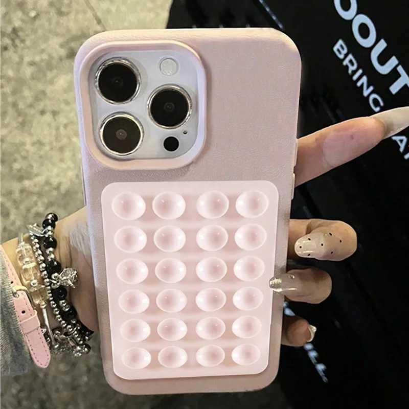 Luxury 3D Suction Cup Stand Litchi Pattern Phone Case For iPhone 17 16 15 14 Pro Max Plus 11 12 13 Pro Max X XR XS 16E Cover J251114