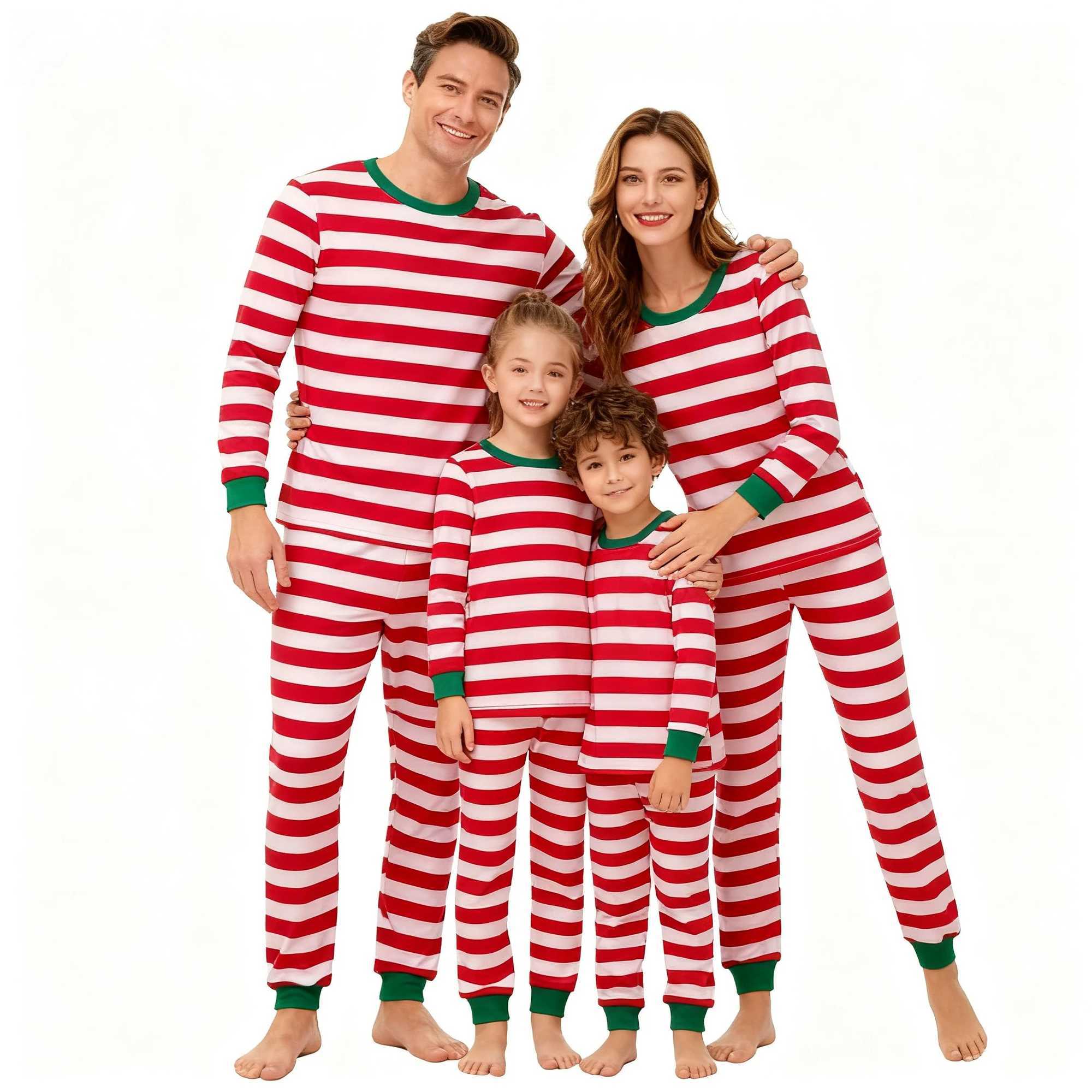 Family Matching Long Sleeve Pajamas Set Christmas Red White Striped Sleepwear for Dad Mom Children Festive Nightwear L251021MMRU