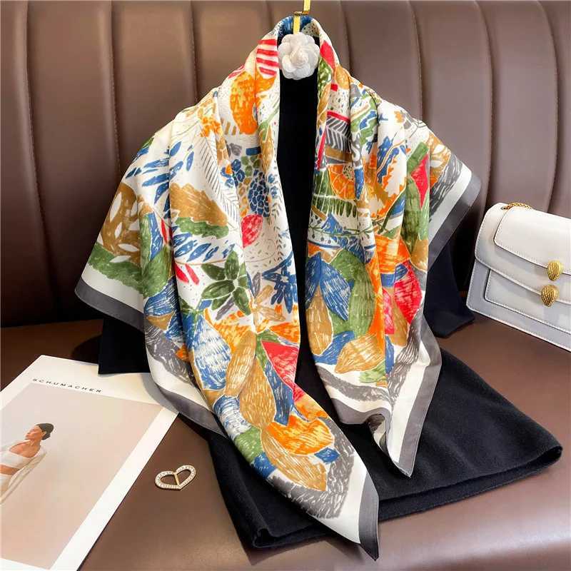 New Square Silk Scarf 90x90cm Luxury Brand Designer Hair Print Head Handkerchief Hijab Shawl Women Bandanna Foulard Muffler Wrap W251021