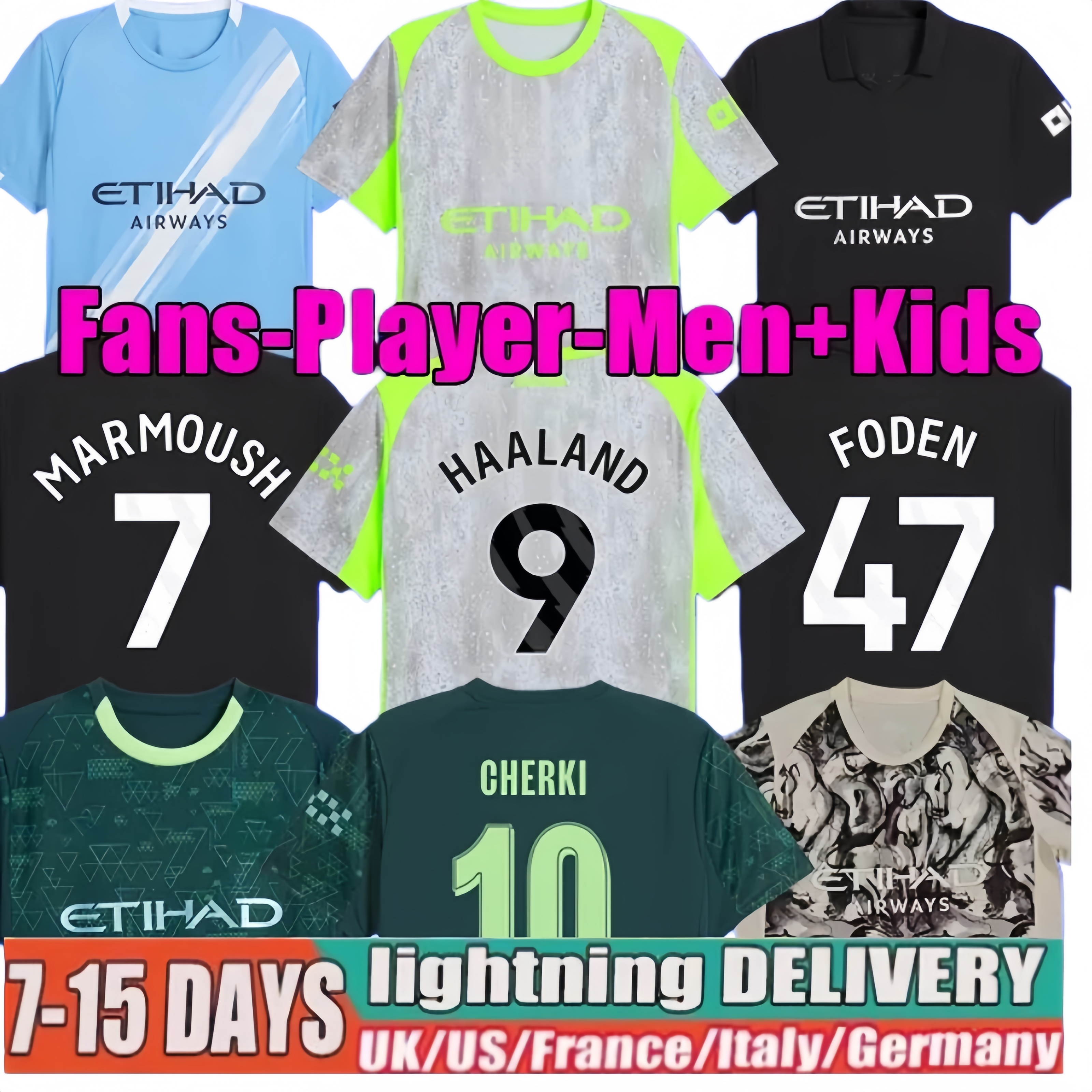 25 26 HAALAND MAN CITY soccer jerseys FODEN MARMOUSH DOKU MARMOUSH McATEE KOVACIC GVARDIOL home away DE BRUYNE MATHEUS N. football shirt men kids kits goalkeeper pink
