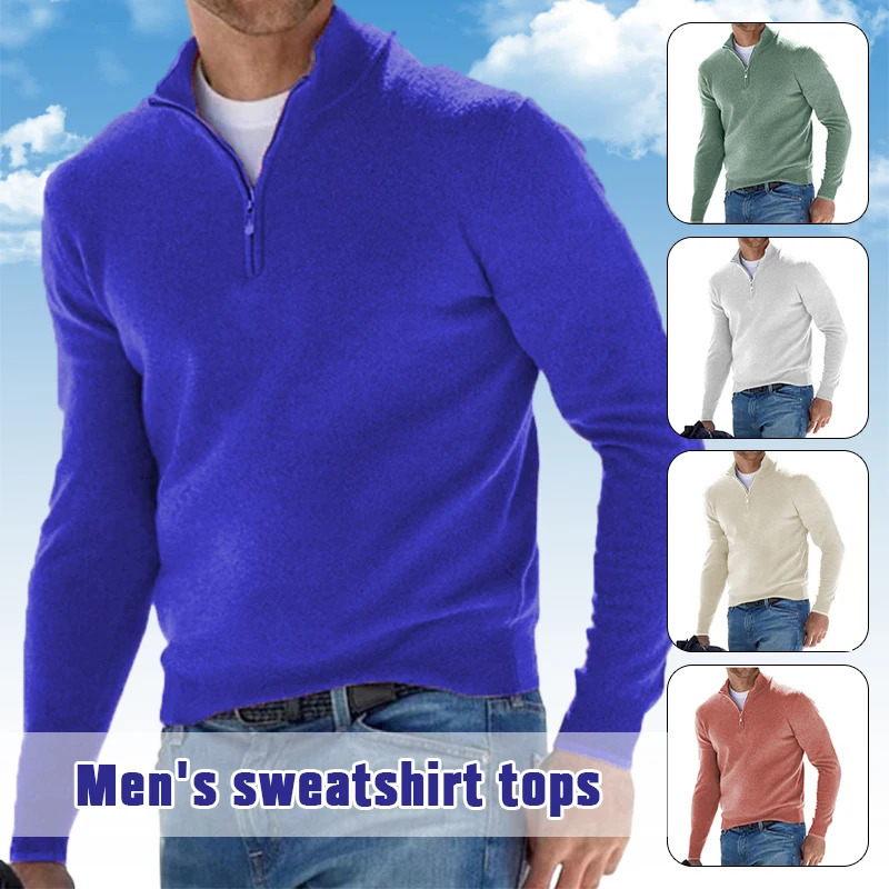 Men Spring Autumn Sweatshir Cashmere Zipper Basic Sweater Long Sleeve Half Turtleneck Warm Pullover 251016