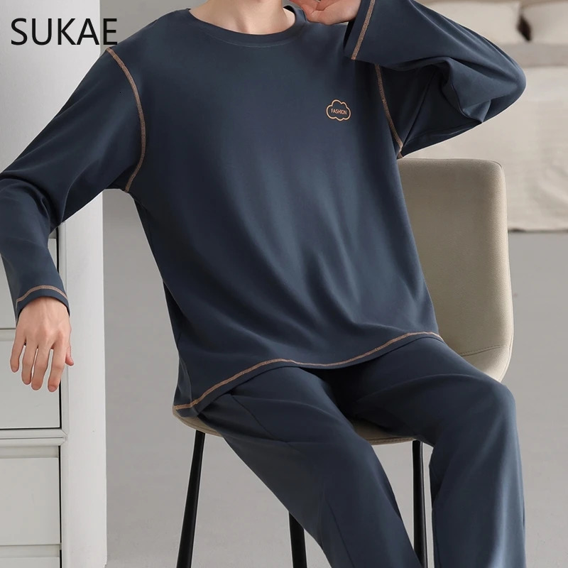 SUKAE Smart Casual Boys Big Pajamas Set Autumn Winter Cotton Nightwear for Big Guys L6XL Plus Size Business Mens Loungewear 251021