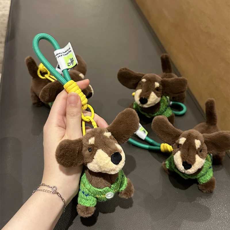 Cute Dachshund Dog with Colorful Sweater Plush Keychain Kawaii Dog Doll Keychain Creative Plush Toy for Women Bag Pendant 2024 W251021