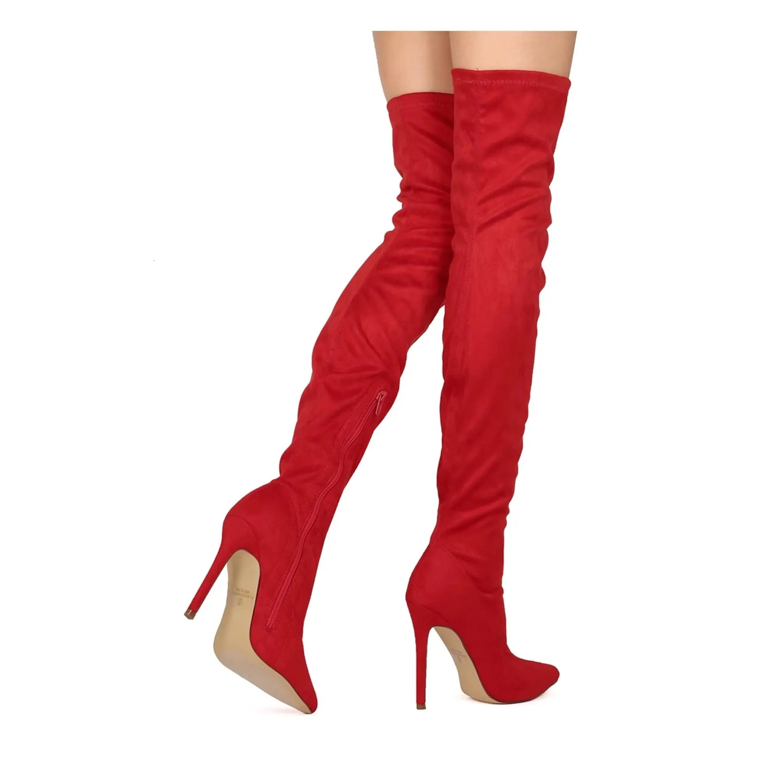 Big Size 34 Black Suede Women Thigh High Boot Sexy Heels Pointed Toe Over The Knee Boots 251018 - view 5