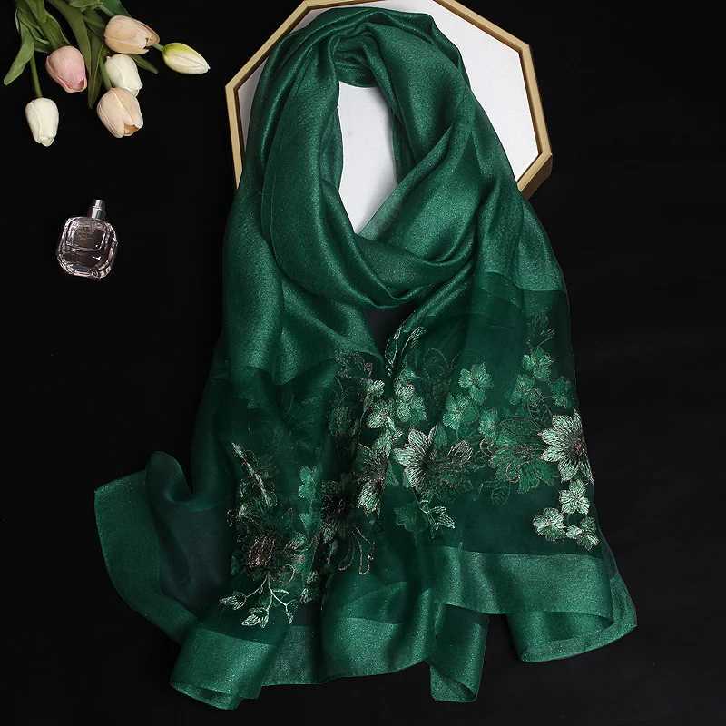 2024 Luxury Silk Shawl Scarf for Women Design Embroidery Flowers Hijab Wraps Bufandas Female Headkerchief Fouloud Echarpe W251021