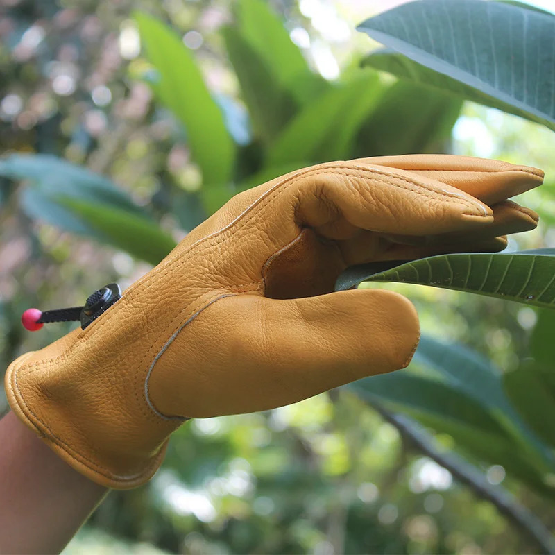 Leather Work Gloves Sheepskin Driving Gloves Men Motorcycle Gardening Safety Protective Fruit Picking Gloves 251020