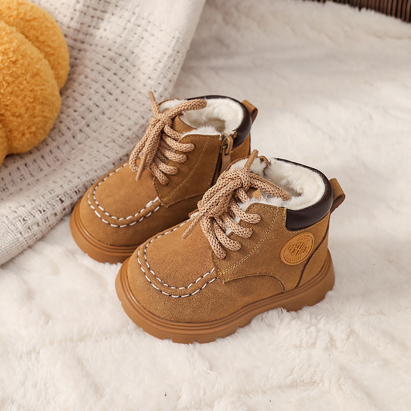 Waterproof anti slip cotton boots for boys with plush insulation children's snow boots with thickened thickness winter cotton shoes for girls Fre