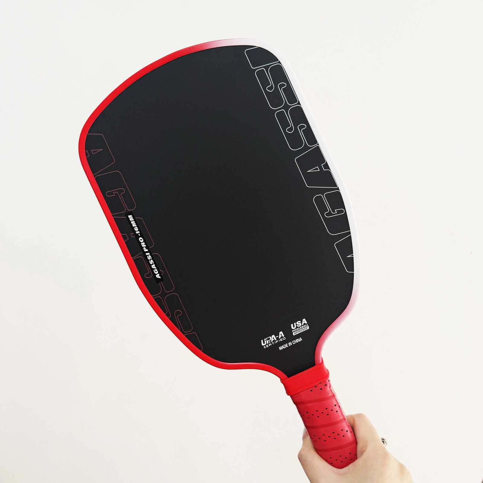 Pc Professional Pickleball Racket 6mm T700 Carbon Fiber Agassi Pro Racket Enhanced Strength and Feel Red and White Design W251021