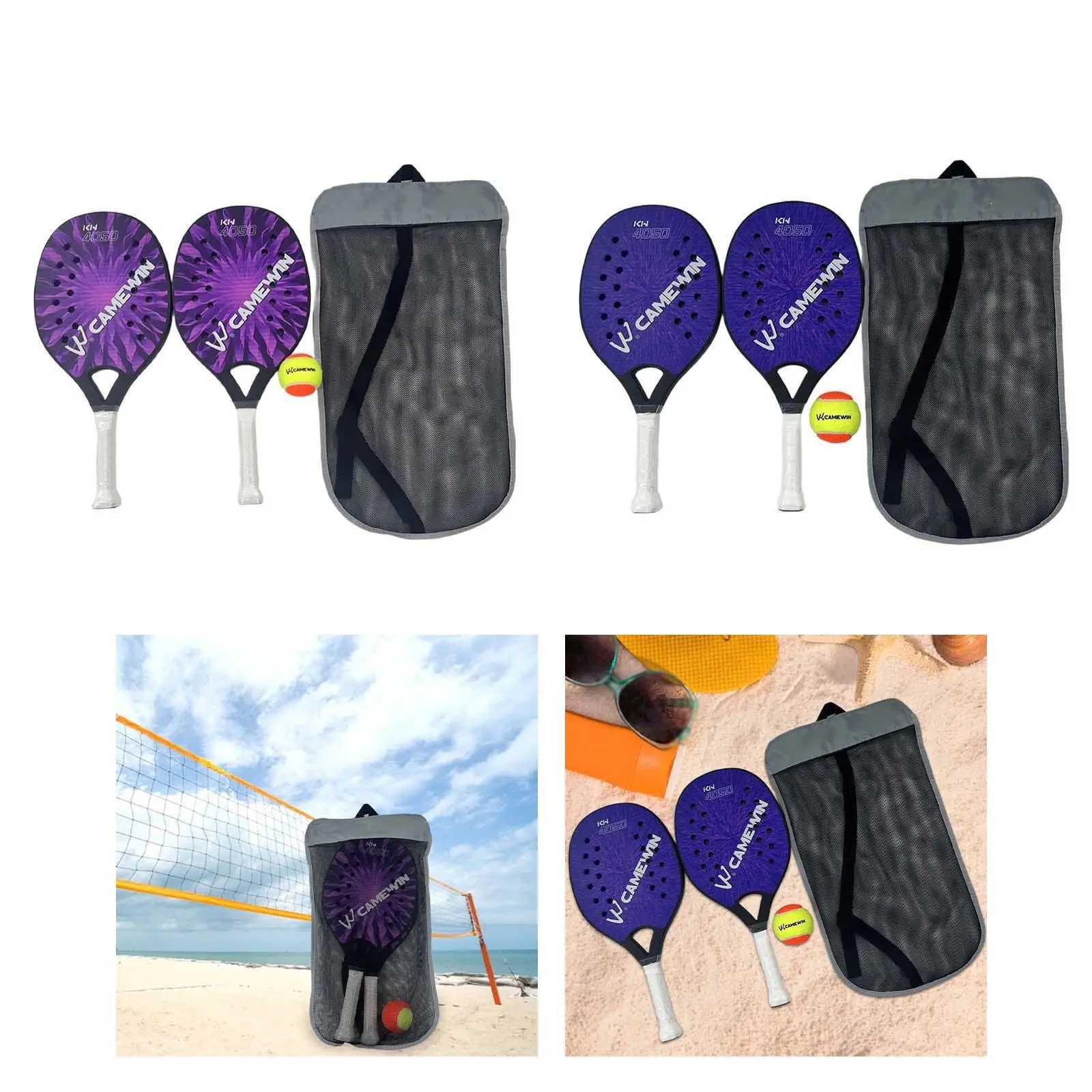 2x Beach Tennis Rackets Nonslip Sweat Resistant Grip Large Racket Surface Portable Lightweight Beach Tennis Racquet for Yard W251021