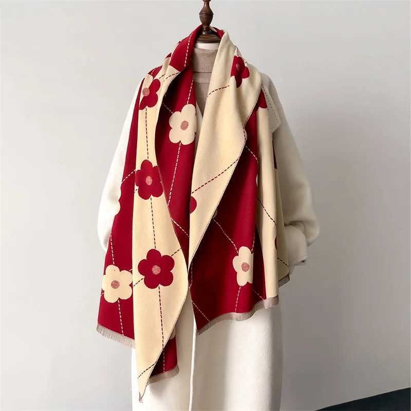 Luxury Brand Cashmere Women Floral Scarf Winter Warm Shawl and Wrap Bandana Pashmina Female Foulard Square Thick Blanket Poncho W251021