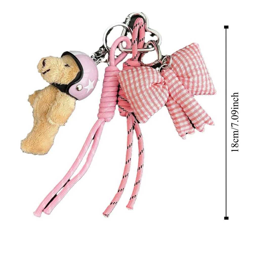Lovely Helmeted Bear Charm Keychains Cute Y2K Plush Ornament Pendant Car Keyring Backpack Decoration Bag Charm Jewelry Girl Gift J251121