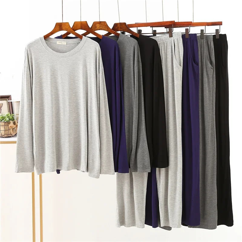 Japanese style modal spring and autumn mens pajamas longsleeved loose large size home service suit men pajama set sleepwear 251021