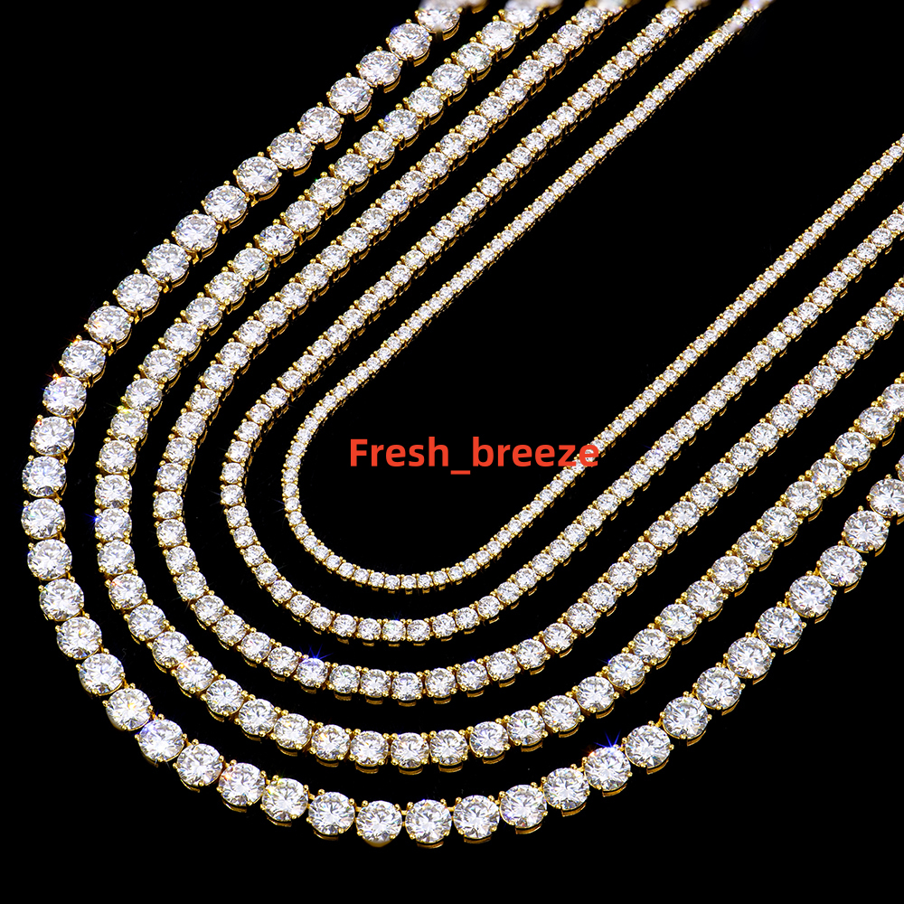 Wholesale Custom 18K Gold Plated 925 Silver Tennis Necklace Chains Men Womens Party Gift Iced Diamond Mossanite Moissanite