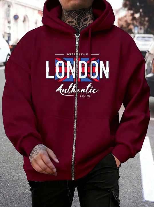 London 3D Printed Alphabet Mens Zipper Hoodie Daily Sports Commuter Top W251021