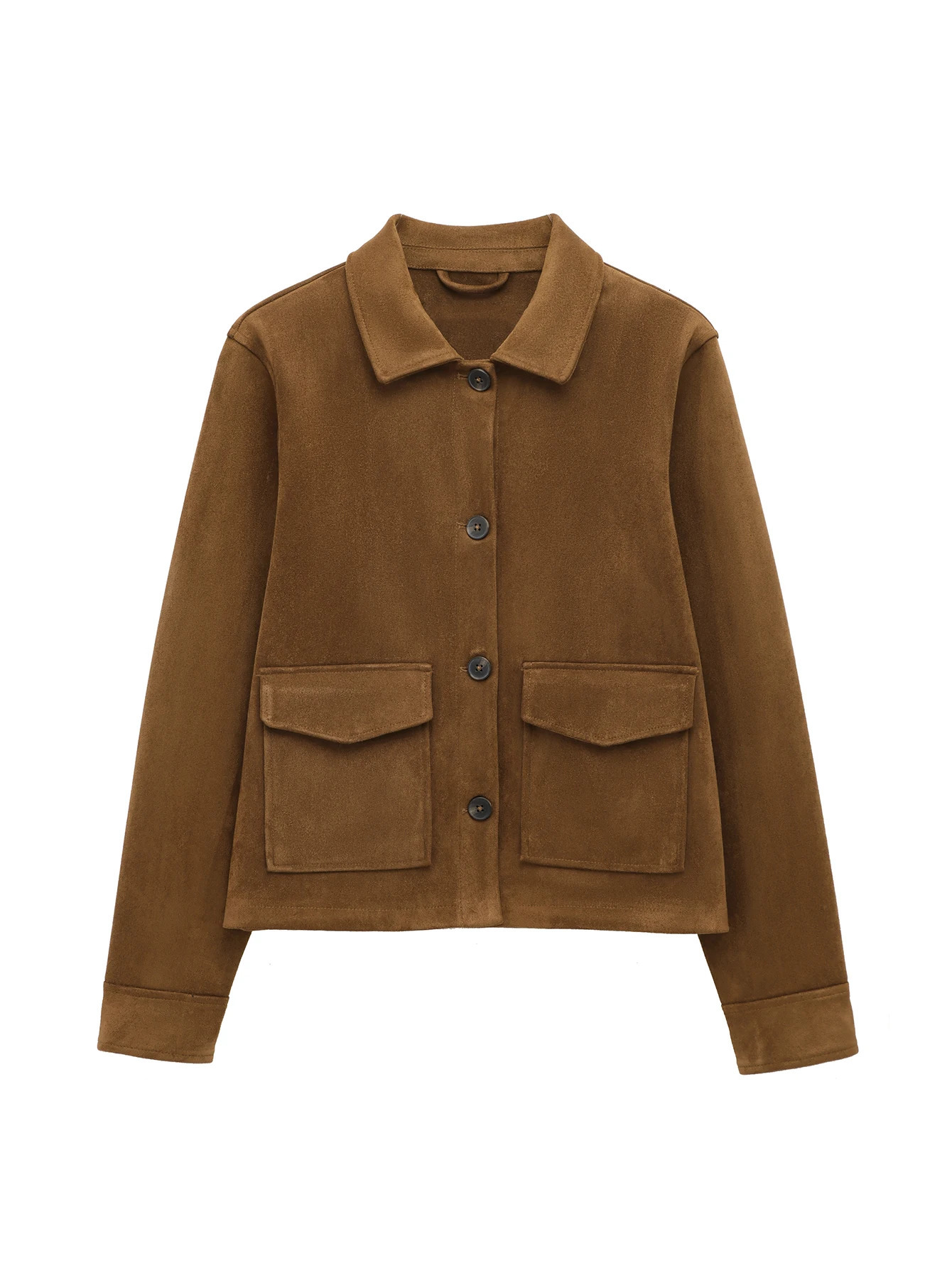 Womens Suede Texture Jacket Fashion Long Sleeve Cropped Coats Women Casual In Outerwear 251021