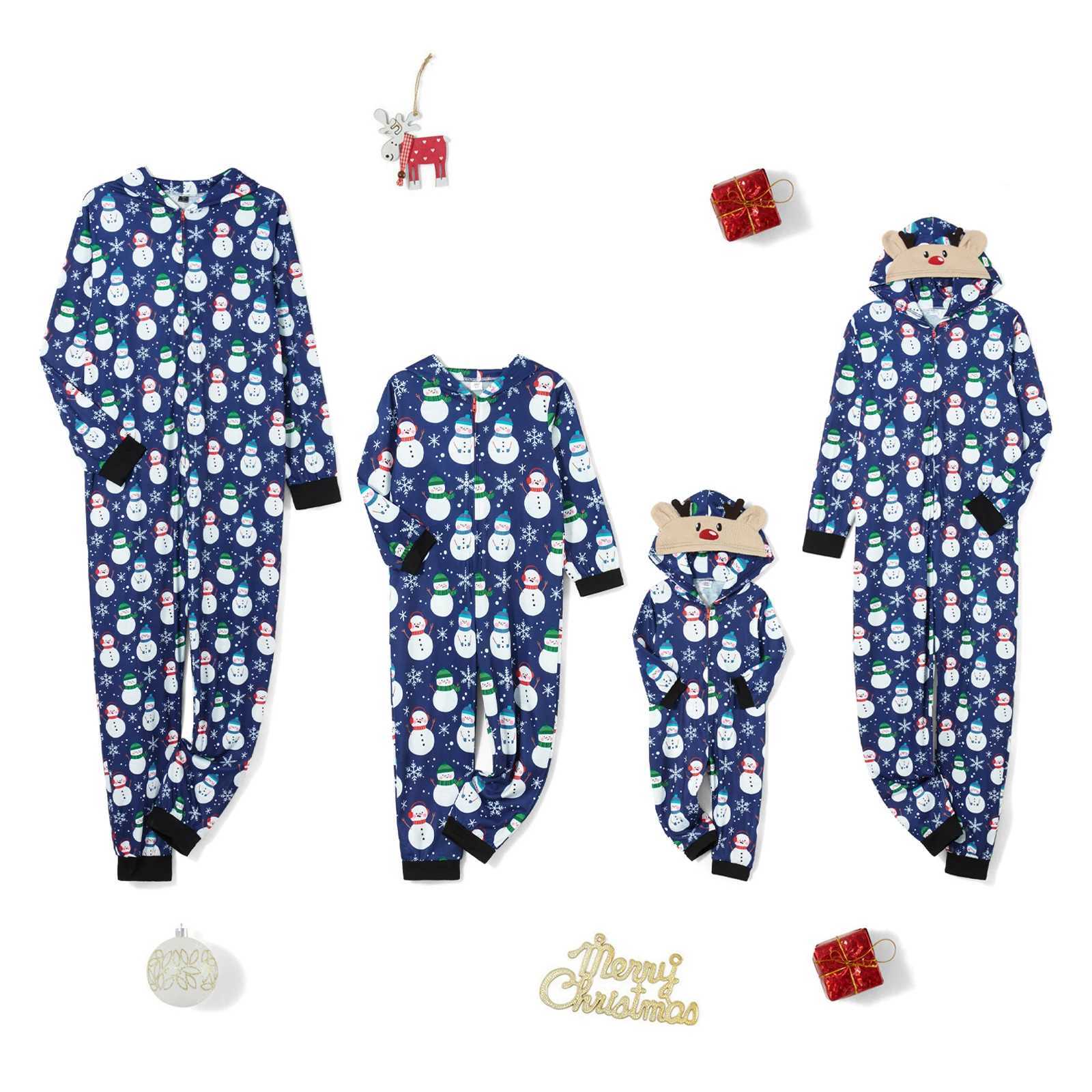 Combhasaki Family Matching Christmas Jumpsuits Pajamas Snowman Print Hooded Long Sleeve Playsuits Zipper Long Rompers Sleepwear L251021L6LP