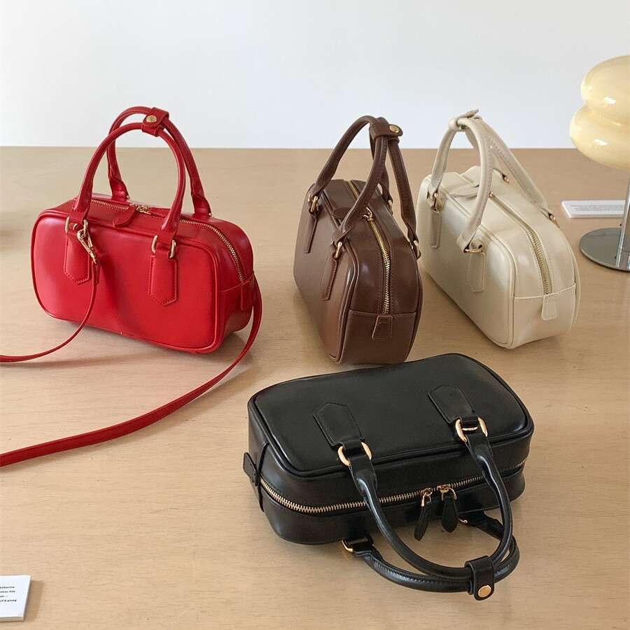 Handheld Bowling New PU Handbag Square Fashion Simple Double Zipper Single Shoulder Crossbody Bag For Women B5