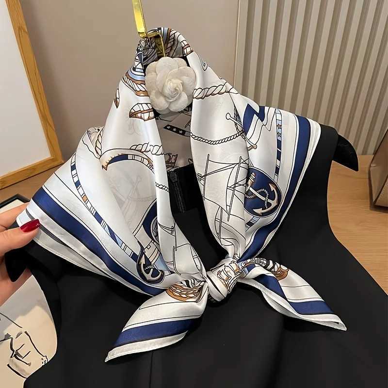 Luxury Large Nautical Print Square Scarf Thin Breathab Silky Neck Scarf Glamorous Sty Sunscreen scarfW251021