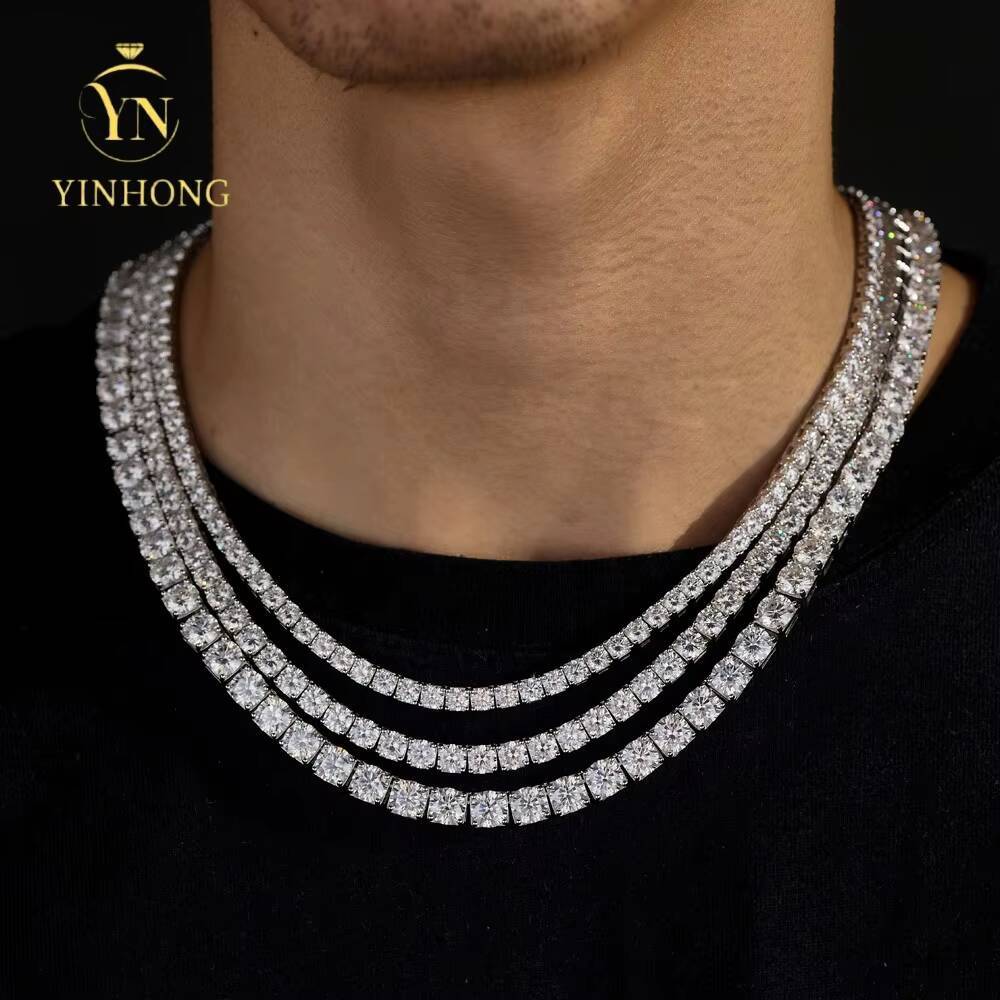 Pass Diamond Tester Iced Out 2mm 3mm 4mm 5mm 65mm 925 Sterling Silver Lab Diamond Vvs Moissanite Tennis Necklace Chain