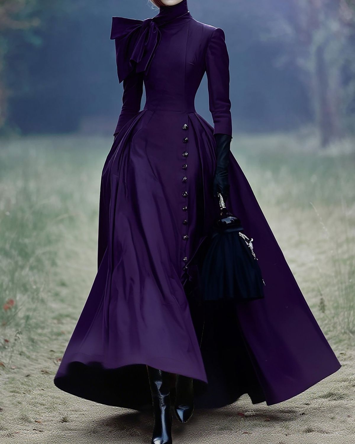 Elegant Long Purple Prom Dresses High Collar Side Slit A-line Satin Evening Gowns With Bottons Details 2025 Customized Party Wear