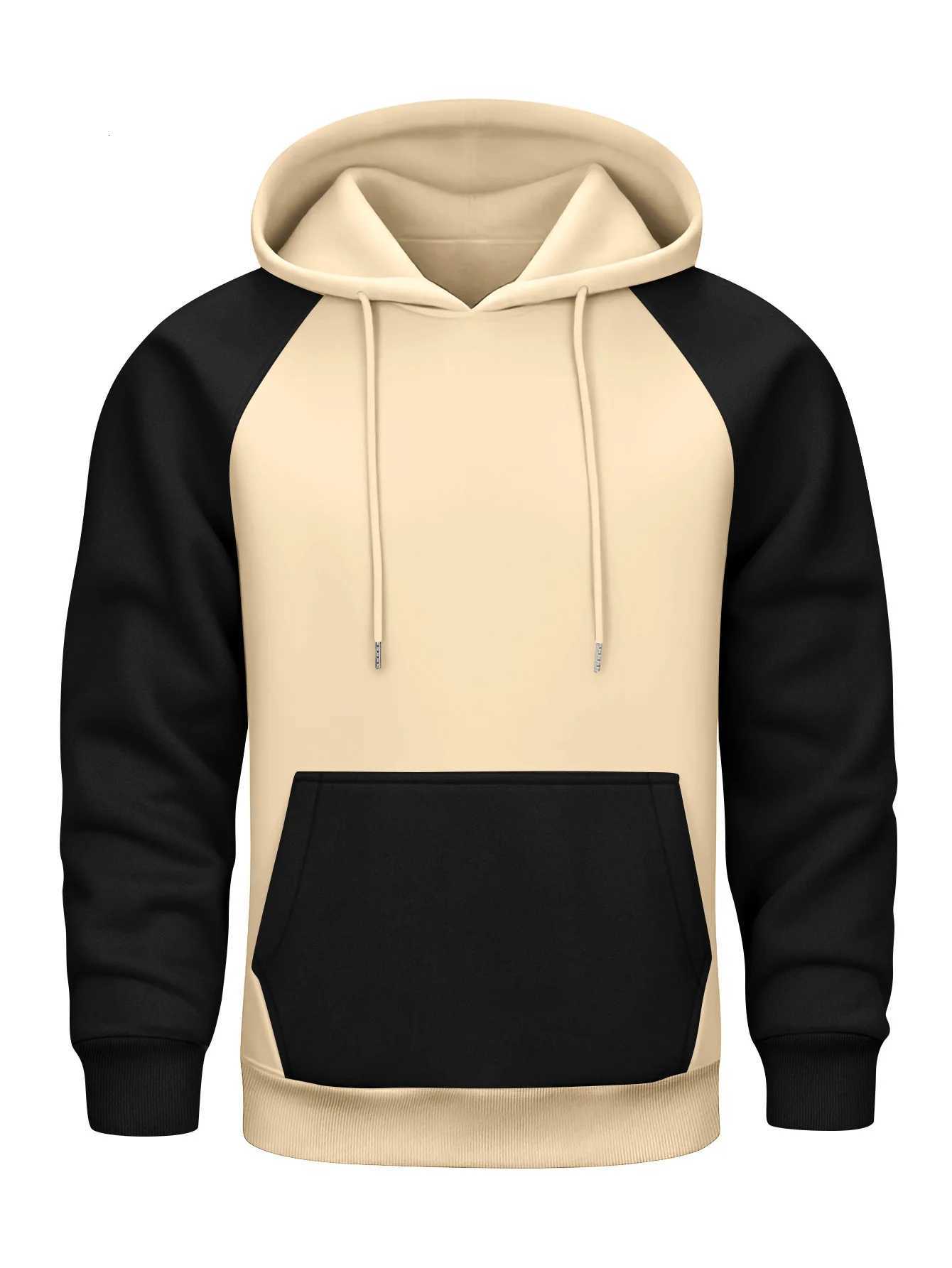 250g New Autumn and Winter European Size Colorful Mens Fleece Hooded Sweatshirt with Drawstring Sporty and Casual Pullover Top W251021