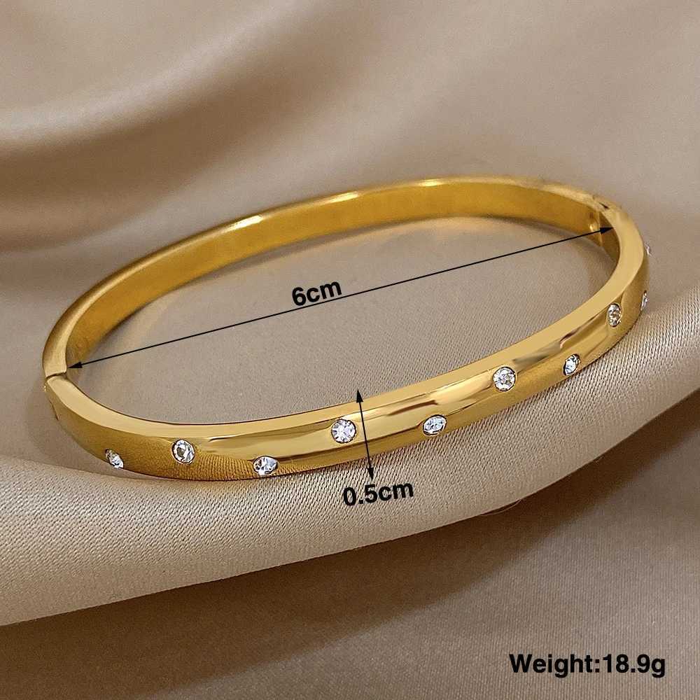 Trend Minimalist Casual Inlaid Rhinestones Gold Color Stainless Steel Bracelet Bangle For Women Wrist Fashion Accessories Gift J251021