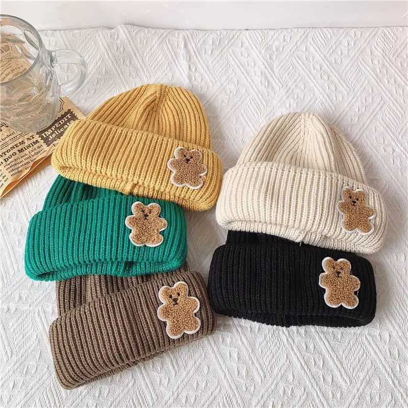 Cute Baar Children Beanie Winter Warm Kids Knit Hat Cartoon Baby Pullover Cap 26year Boy Girl Solid Color Woolen Crochet Bonnet J251021