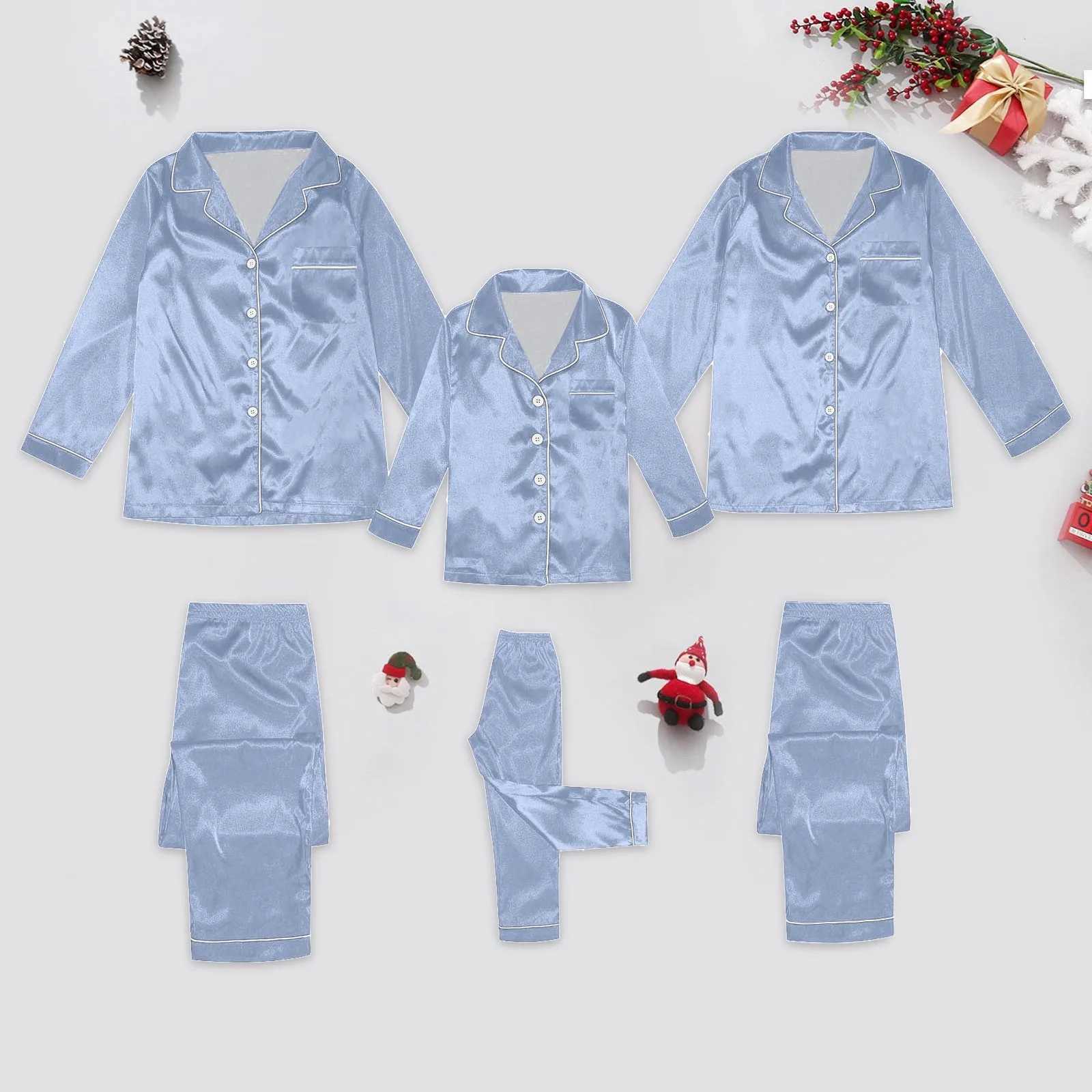 Children Pajamas Family Fashion Simple Style Button Up Shirt Pants Long Sleeve Loose Comfy Two Piece Suit Hundred Matching Cloth L251021W9Q6