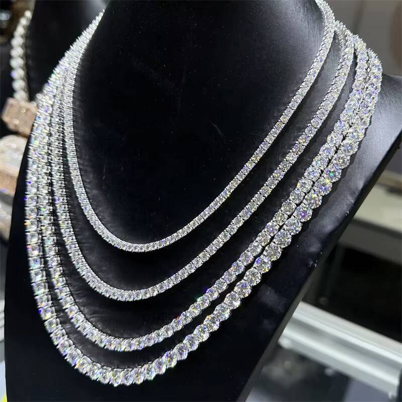 Wholesale Factory Price 3MM 4MM Hip Hop Iced Out Jewelry Lab Grown Moissanite Diamond Jewelry Tennis Chain Necklace