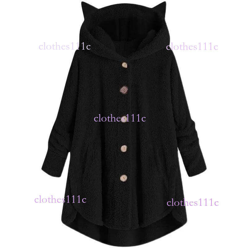 Fashionable Autumn Winter Women's Button Up Plush Coat Pure Color Irregular Trendy Brand Round Neck Full Sleeve Sweatshirt