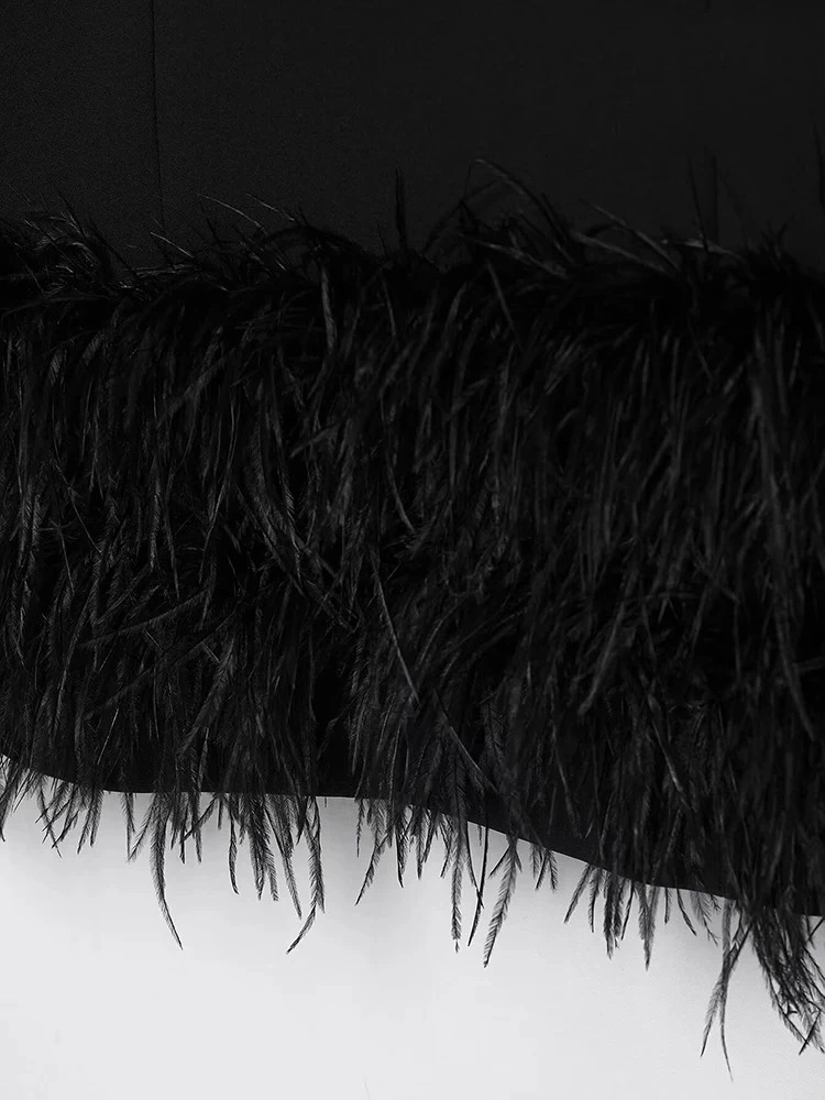 Womens Fashion Elegant French Splicing Feather Mini Dress Womens Sleeveless Round Neck Party Dresses Evening Gowns 251021