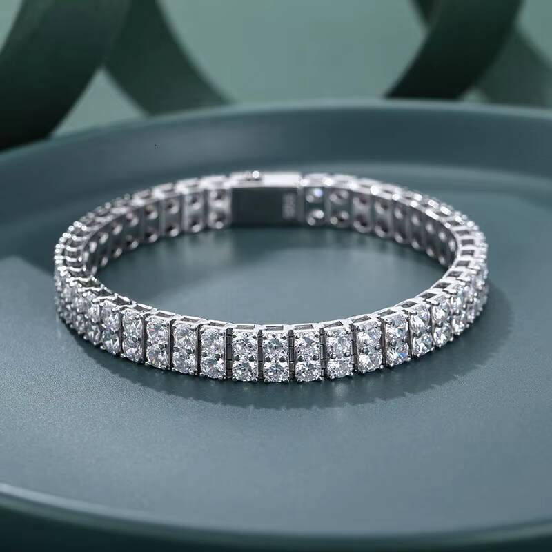 High Quality 925 Sterling Silver Double Row 35mm Moissanite Vvs1 D Color GRA Certified Womens Bracelet Jewelry