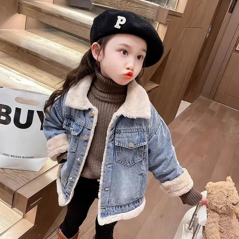 Girls Thick Denim Jackets Childrens Plus Velvet Winter Warm Coats Padded Outerwear Kids Fleecelined Casual Clothing 412Y 251018
