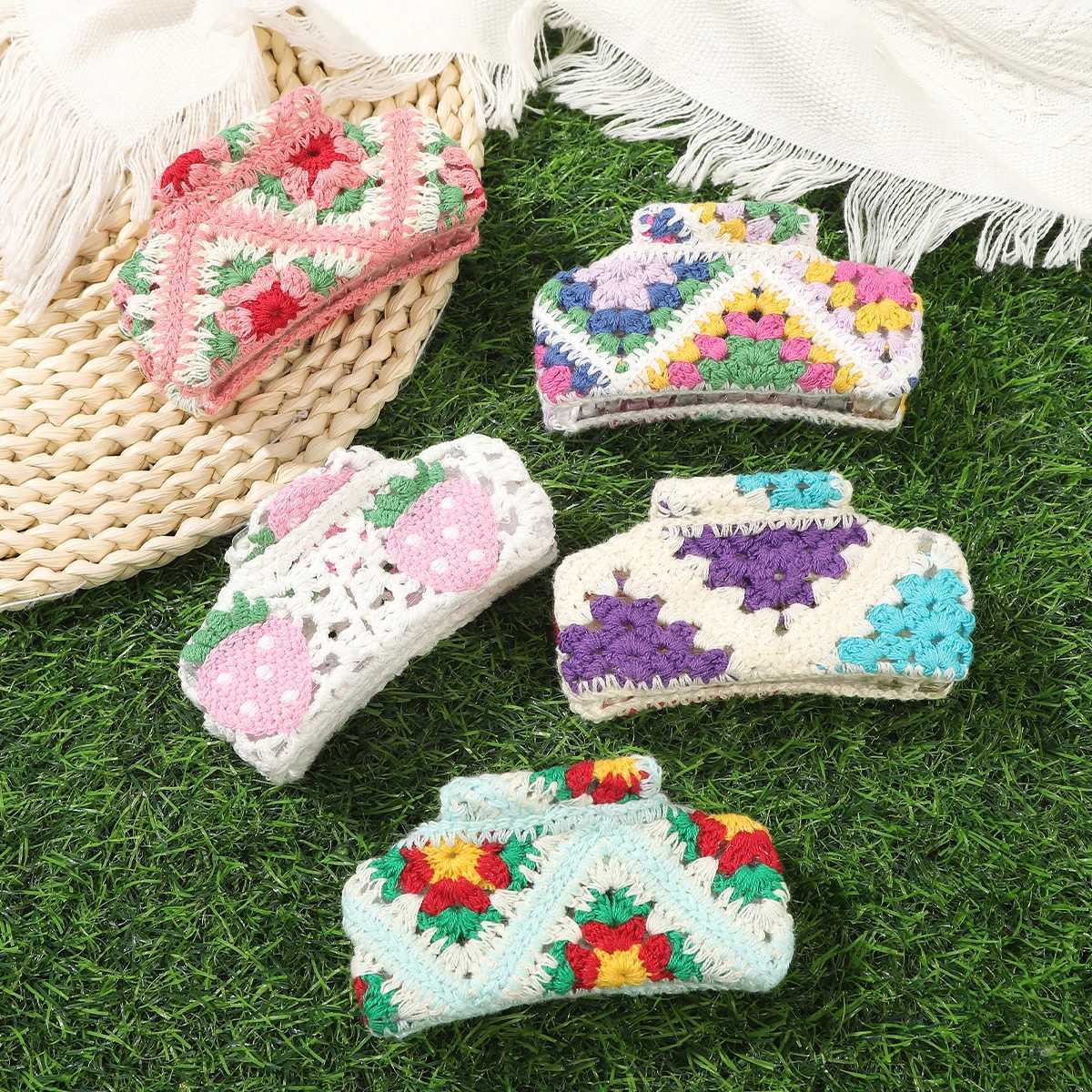 Knitting Hair Claw Girls Women Crochet Handmade Hairpin Fashion Floral Hairpin Crabs Girls Hawaii Bohemia Hair AccessoriesW254021