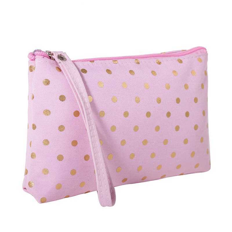 Casual Hand Carry Cosmetic Bag Waterproof Canvas Wavelet Dot Wash Storage PouchW251021
