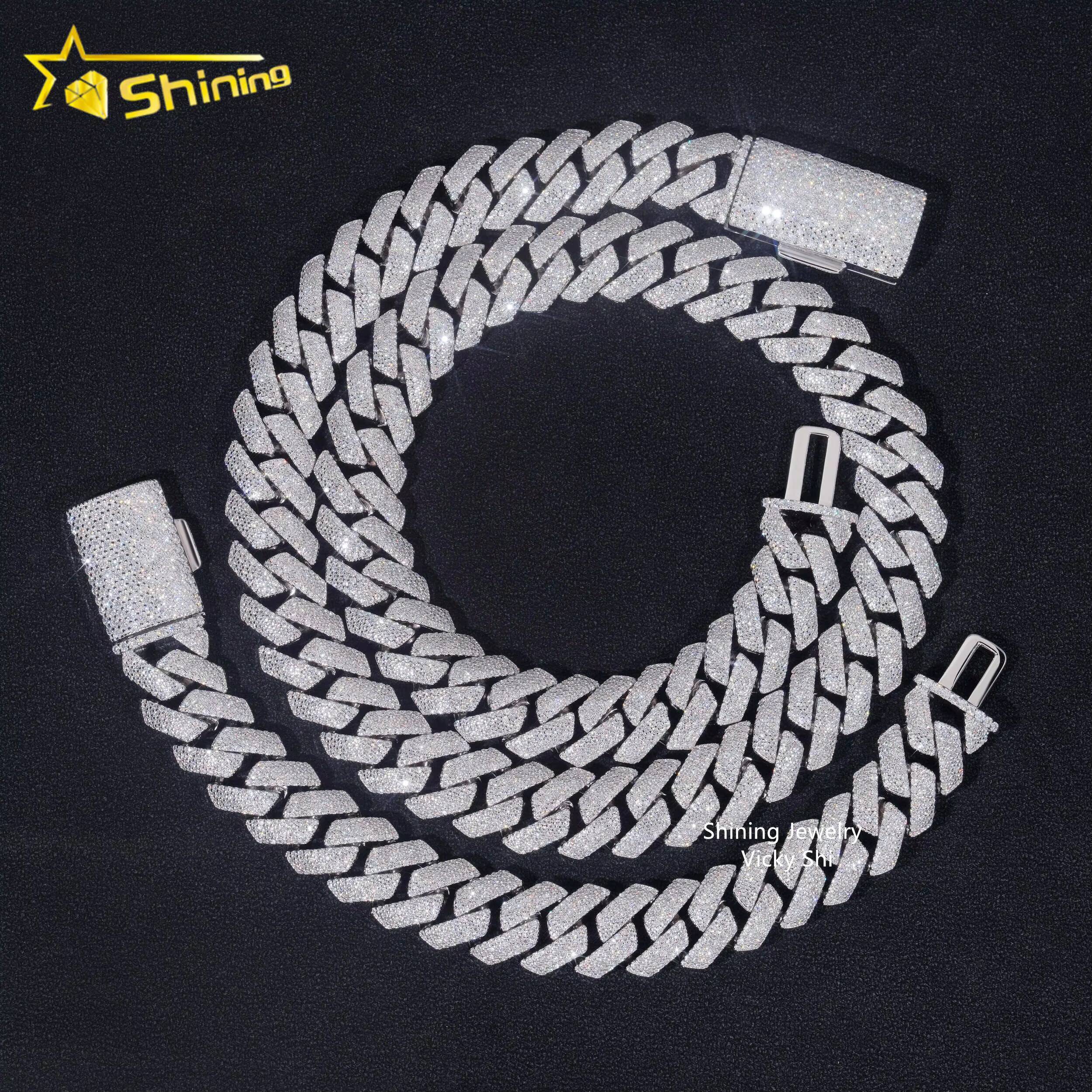 Iced Out Rapper Hip Hop Jewelry High Quality Sterling Silver 925 15MM 4 Rows Moissanite Cuban Link Chain Ready to Ship