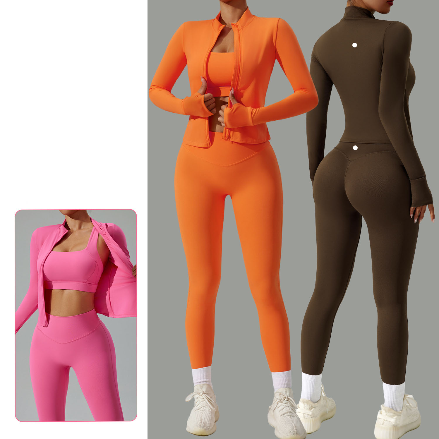 New tight yoga suit set, women's cardigan running sportswear set, quick drying fitness suit three piece set