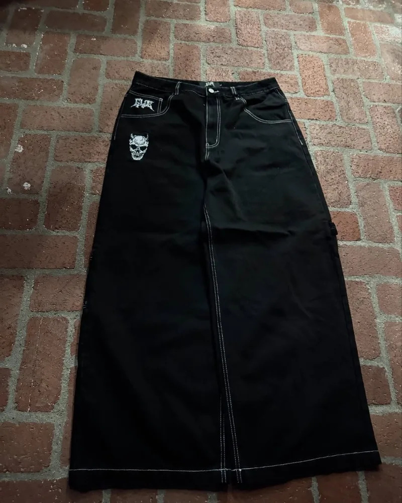 Gothic Harajuku Retro Streetwear Trousers Vintage High Street Baggy Y2K Jeans Women Hiphop Punk Waist Wideleg Pants Men 251017