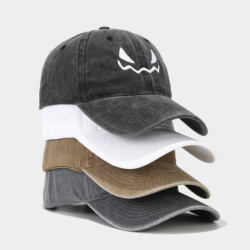 Creative New Funny Halloween Pumpkin Skull Embroidered Washed Vintage Baseball Cap Unisex Soft Brim Duckbill Cap H251020